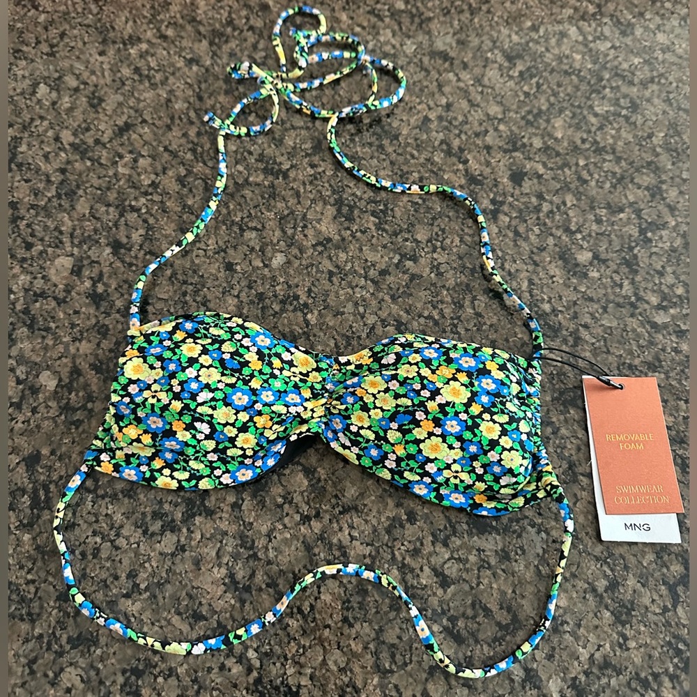 MANGO floral string bikini top XS NWT